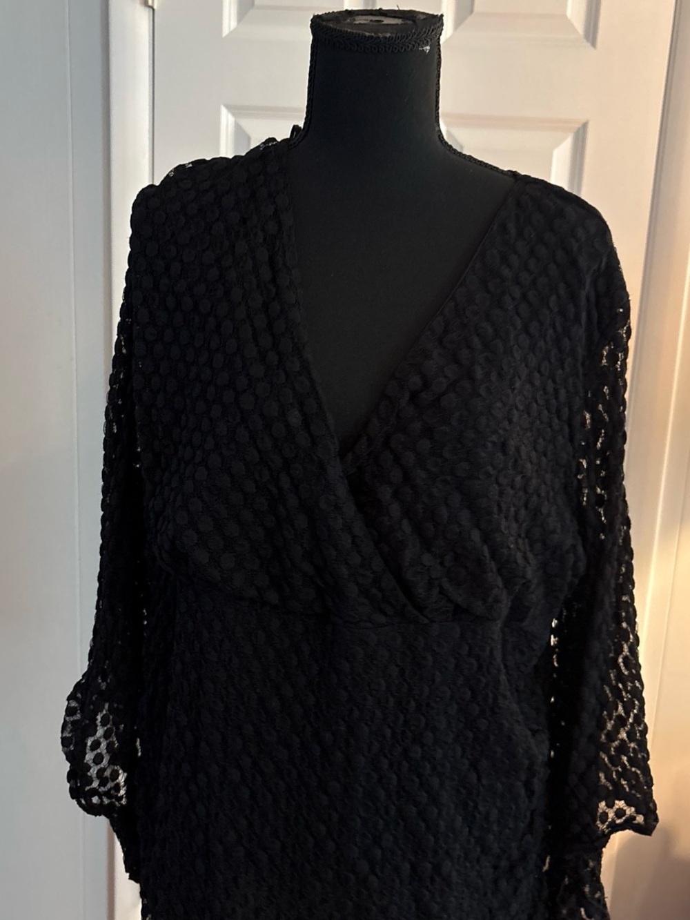 Style & Co. Black Textured Lace Surplice Blouse